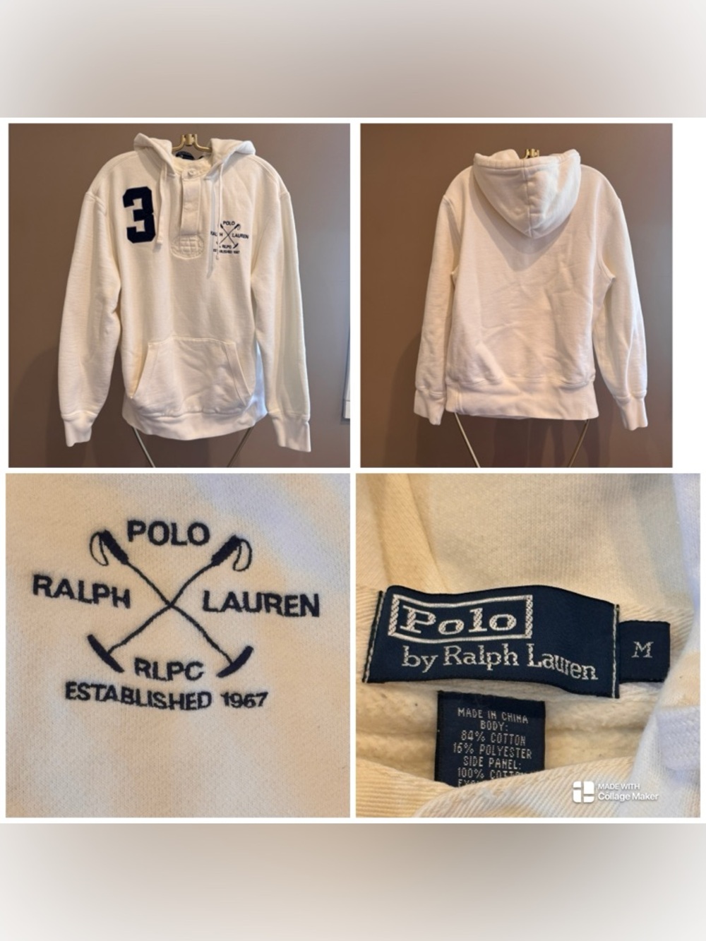 Polo by Ralph Lauren White Hoodie with Navy Embroidery